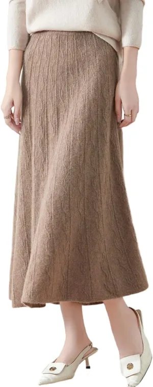 Long Skirt Women's 100% Merino Wool Knit Skirt Girl's Ribbed Elastic Autumn Winter Loose Skirts