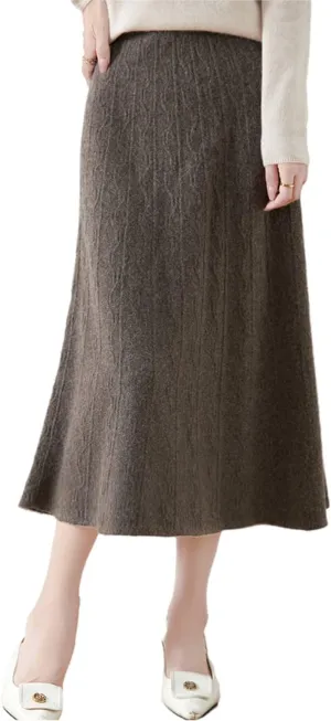Long Skirt Women's 100% Merino Wool Knit Skirt Girl's Ribbed Elastic Autumn Winter Loose Skirts