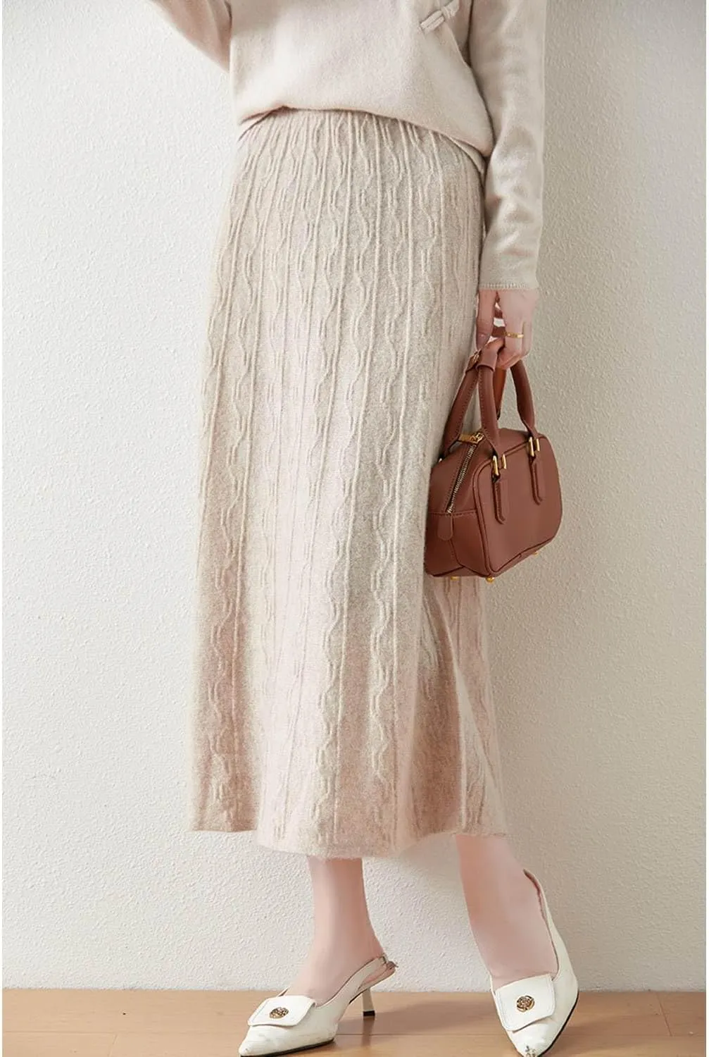 Long Skirt Women's 100% Merino Wool Knit Skirt Girl's Ribbed Elastic Autumn Winter Loose Skirts