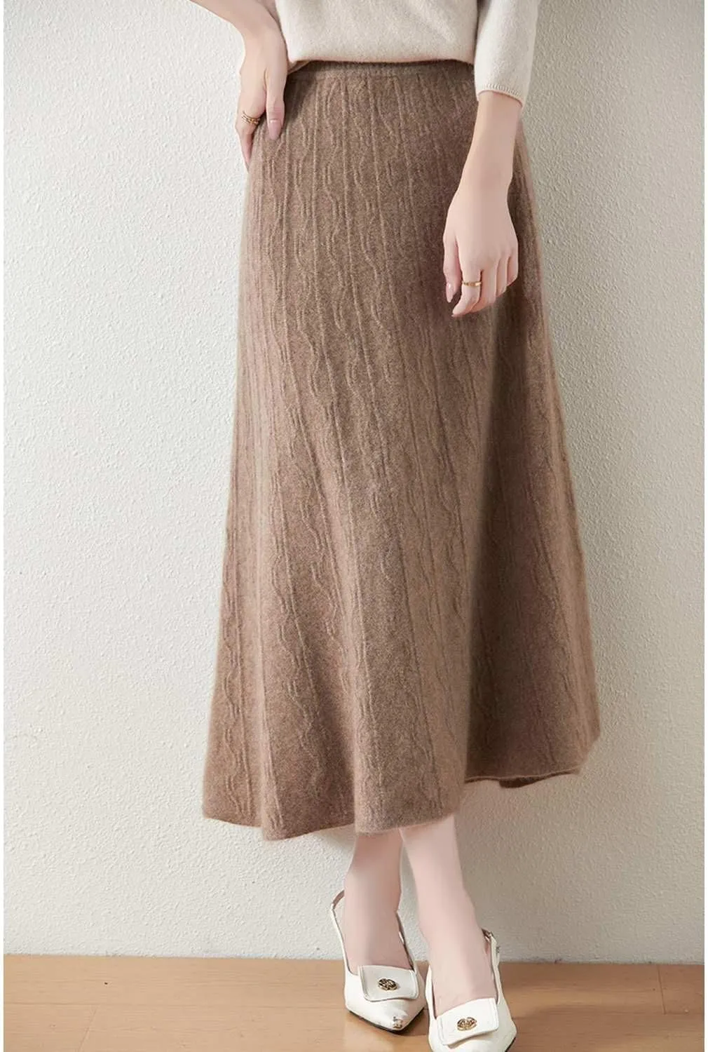 Long Skirt Women's 100% Merino Wool Knit Skirt Girl's Ribbed Elastic Autumn Winter Loose Skirts
