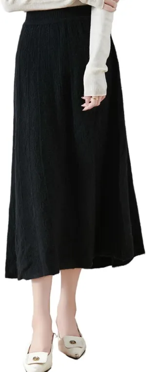 Long Skirt Women's 100% Merino Wool Knit Skirt Girl's Ribbed Elastic Autumn Winter Loose Skirts