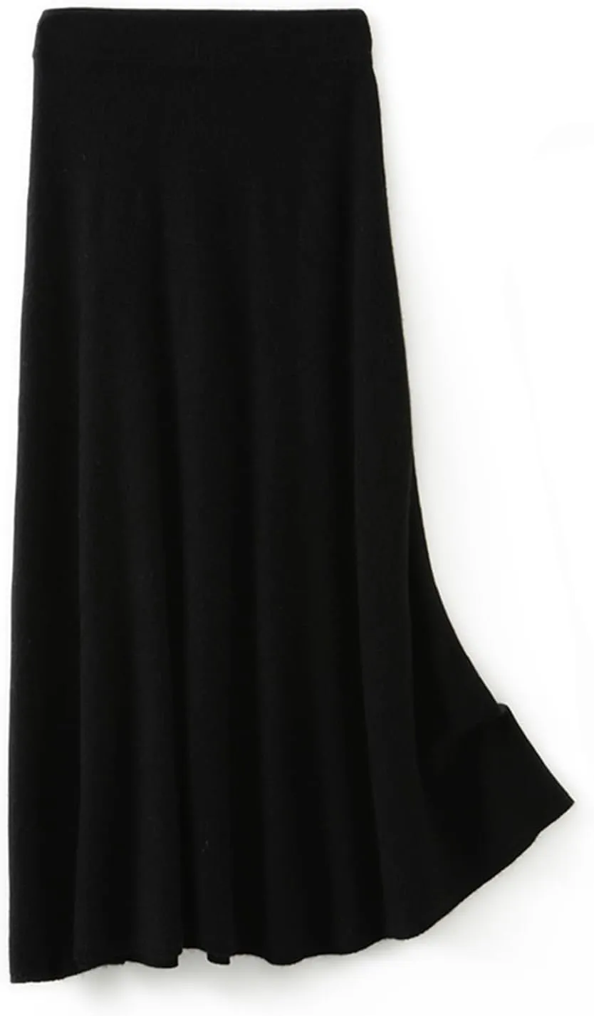 Long Skirt Women's Fall Winter 100% Merino Wool Knitted Skirt Ribbed Elastic Solid Warm Sweater Skirts