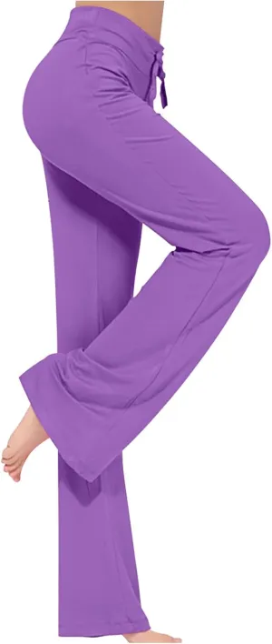 Loose Yoga Pants for Women Casual Trendy Solid Color Drawstring Trousers Elegant High Waist Wide Leg Long Pants 2025