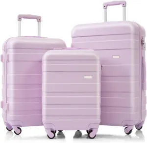 Luggage Sets New Model Expandable ABS Hardshell 3pcs Clearance Luggage Hardside Lightweight Durable Suitcase sets Spinner Wheels Suitcase with TSA Lock 20''24''28'' (Purple)