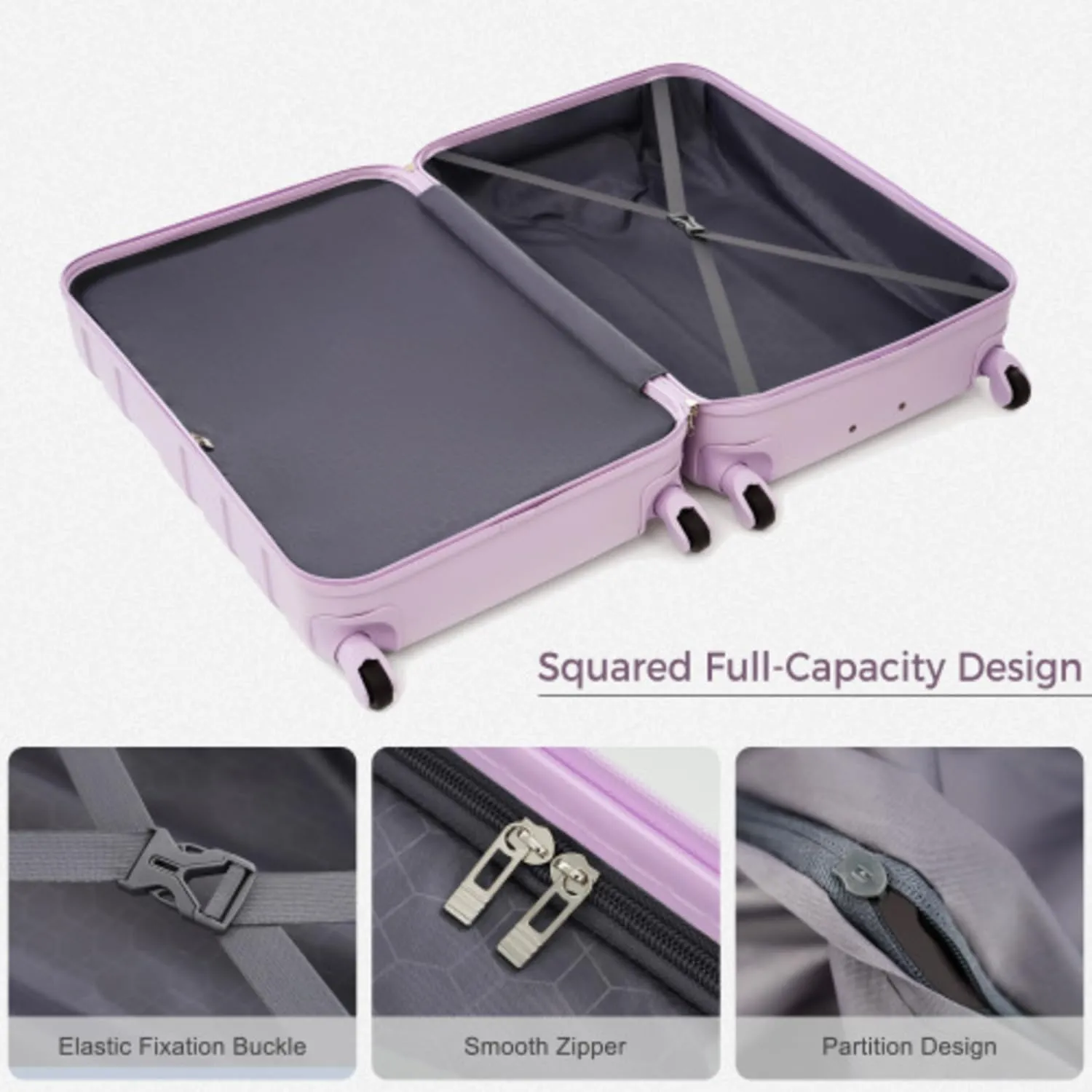 Luggage Sets New Model Expandable ABS Hardshell 3pcs Clearance Luggage Hardside Lightweight Durable Suitcase sets Spinner Wheels Suitcase with TSA Lock 20''24''28'' (Purple)