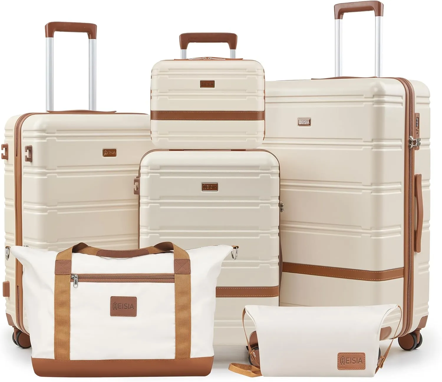 Luggage Sets, Suitcase with Spinner Wheels, PC ABS Hardshell Travel Luggage Set with TSA Locks,Lightweight Rolling LuggageCarry on suitcase with YKK Zippers (Beige)
