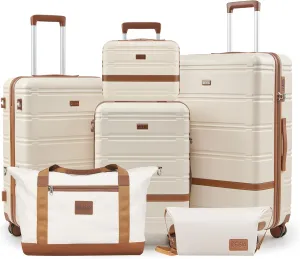 Luggage Sets, Suitcase with Spinner Wheels, PC ABS Hardshell Travel Luggage Set with TSA Locks,Lightweight Rolling LuggageCarry on suitcase with YKK Zippers (Beige)