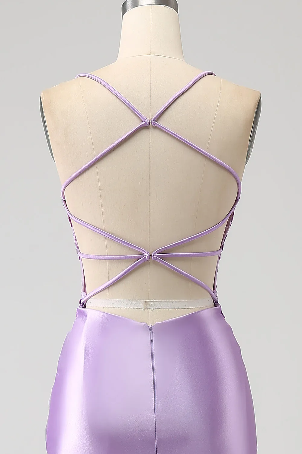 Luolandi Stylish Lilac Mermaid Spaghetti Straps Long Prom Dress with Appliques Slit Sexy Evening Dresses