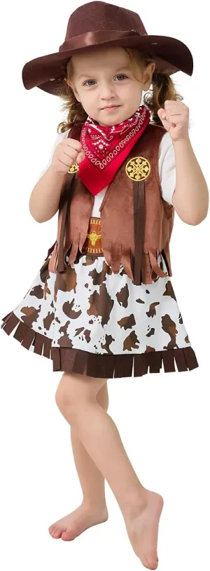 LXKIKMM Kids Cowgirl Costume Outfit Western Themed Cosplay Denim Skirt and Vest Set