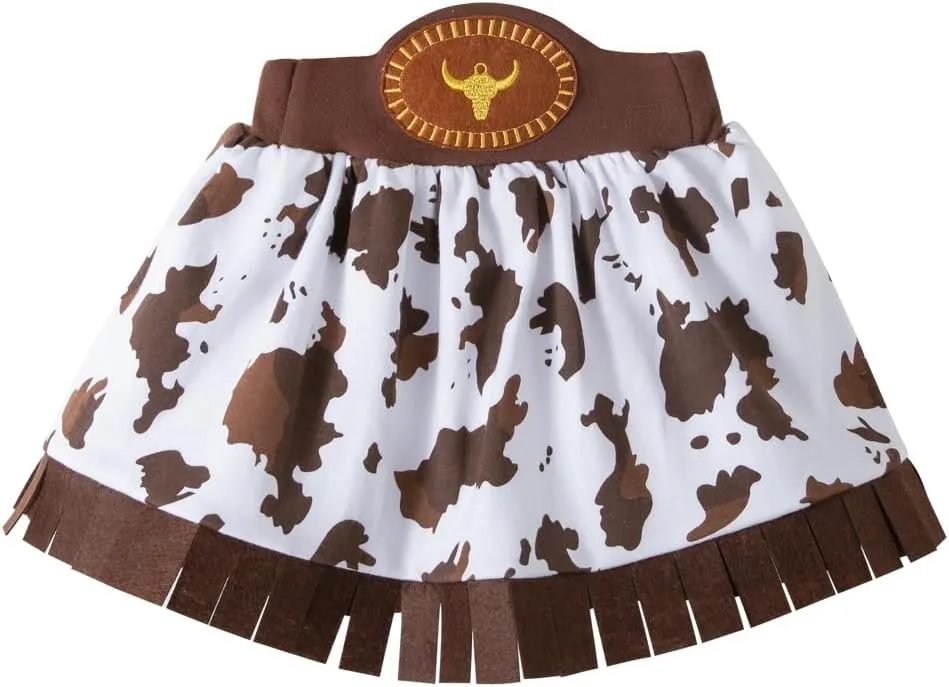 LXKIKMM Kids Cowgirl Costume Outfit Western Themed Cosplay Denim Skirt and Vest Set