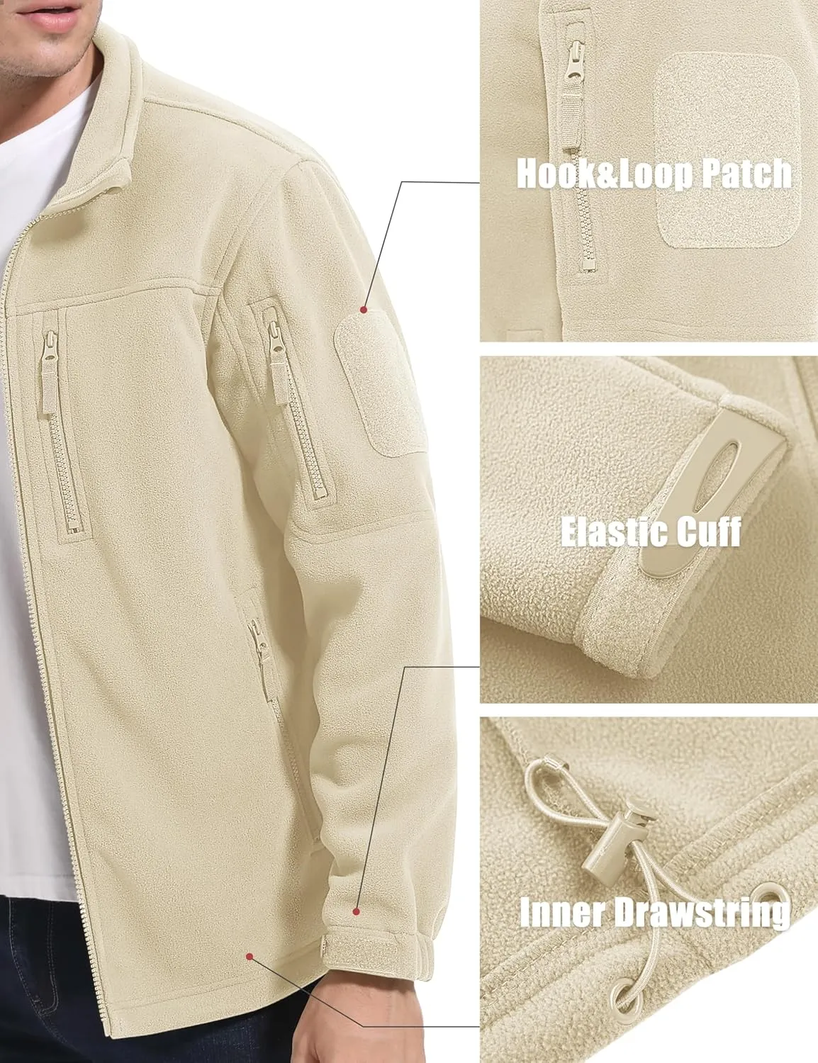 MAGCOMSEN Men's Full-Zip Fleece Jacket Casual Stand Collar Outwear Winter Tactical Jackets Warm Coats
