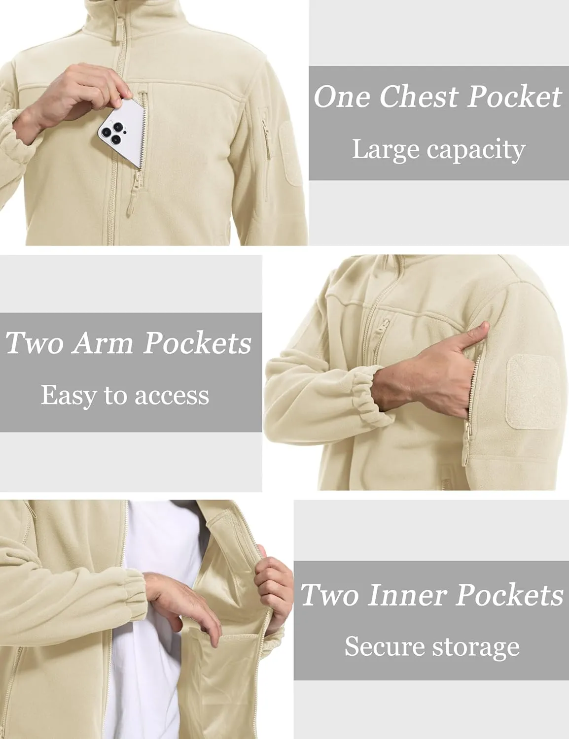 MAGCOMSEN Men's Full-Zip Fleece Jacket Casual Stand Collar Outwear Winter Tactical Jackets Warm Coats