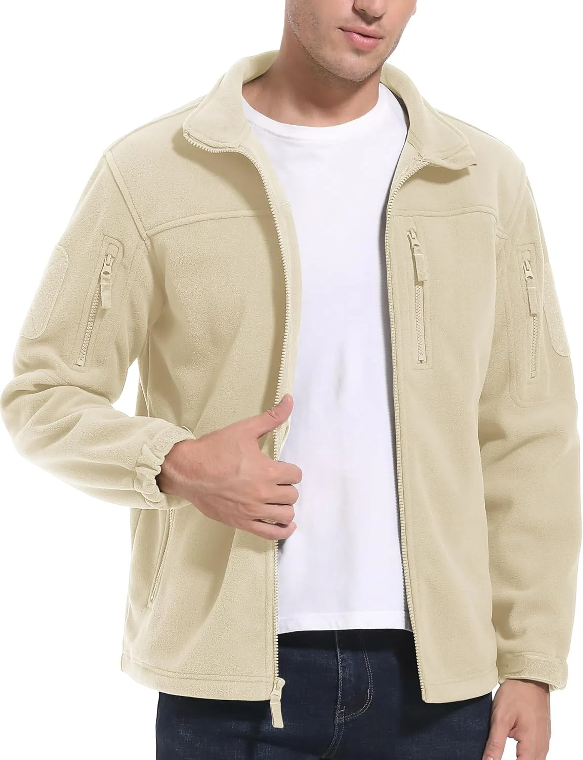 MAGCOMSEN Men's Full-Zip Fleece Jacket Casual Stand Collar Outwear Winter Tactical Jackets Warm Coats