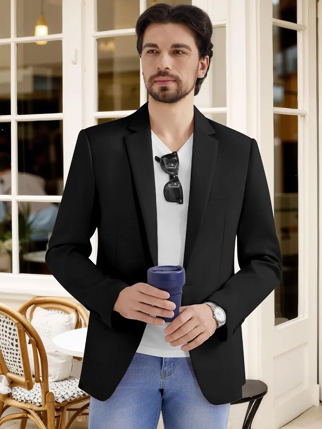 MAGE MALE Men's One Button Suit Jacket Elegant Solid Color Blazers Slim Fit Lightweight Sport Coats Blazer
