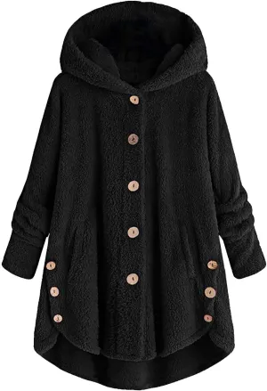 maisdgop Fleece Jackets for Women Cute Cat Ear Fleece Hooded Sweatshirt Solid Warm Winter Oversized Outwear With Pockets