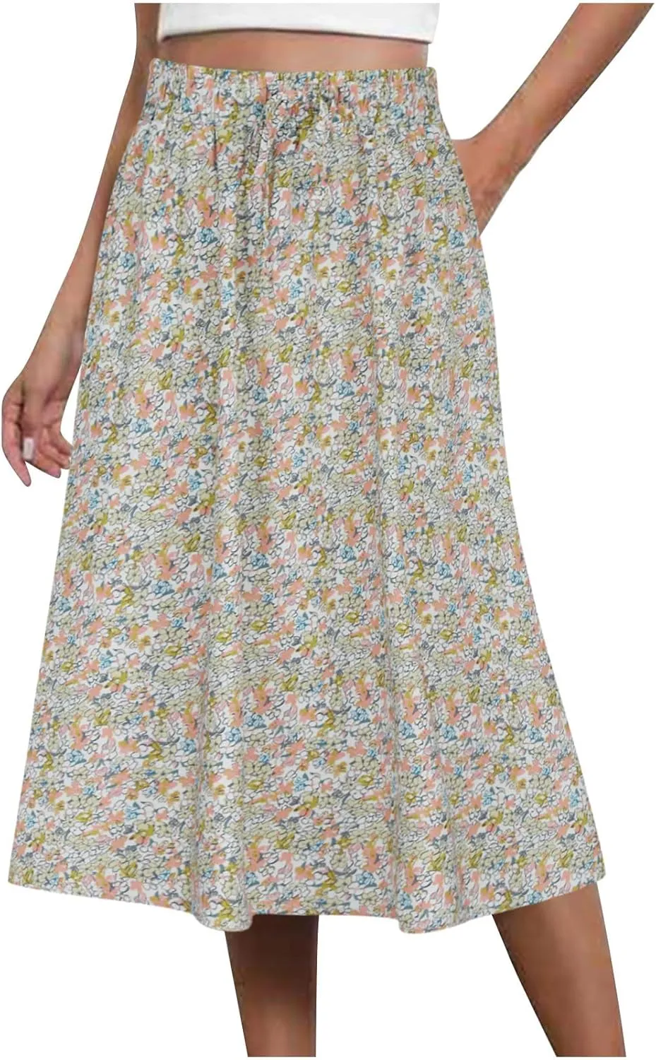 maisdgop Tennis Skirts for Women Casual Zip Knee Length Skirt 2024 Fashion Elastic High Waisted Pleated Skirts with Pockets