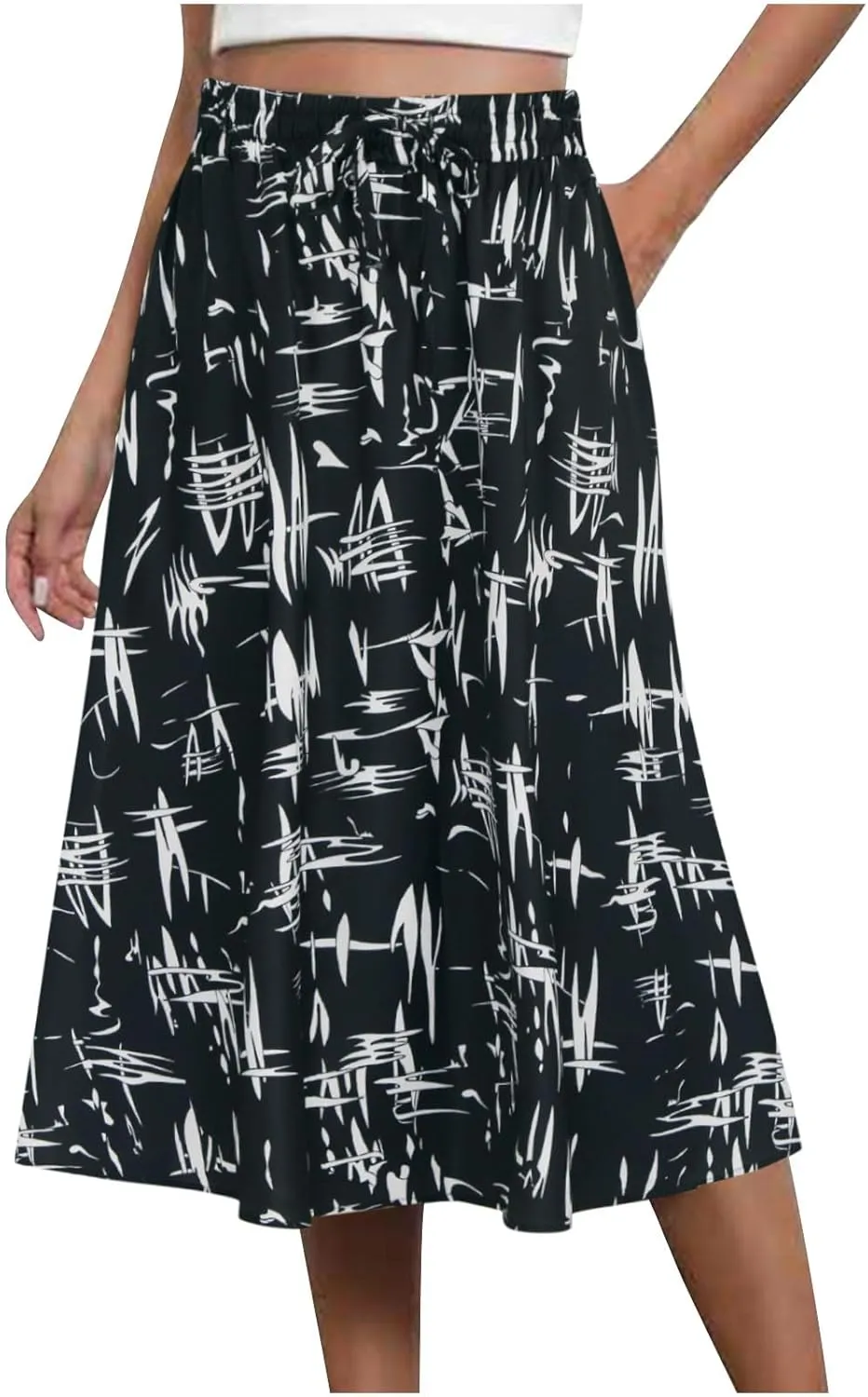 maisdgop Tennis Skirts for Women Casual Zip Knee Length Skirt 2024 Fashion Elastic High Waisted Pleated Skirts with Pockets