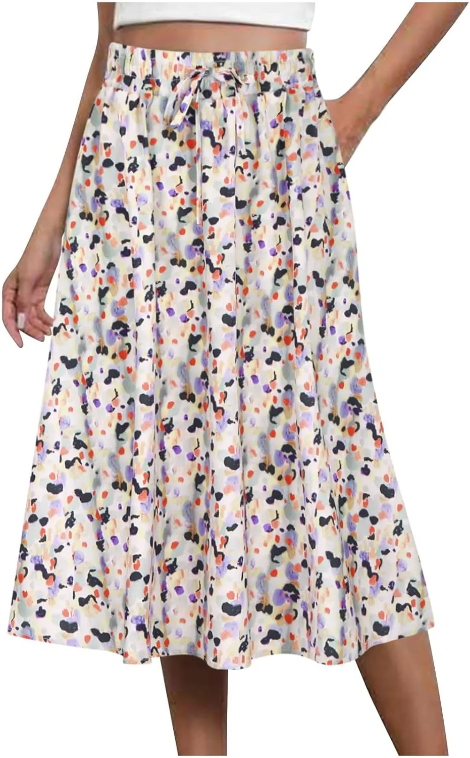 maisdgop Tennis Skirts for Women Casual Zip Knee Length Skirt 2024 Fashion Elastic High Waisted Pleated Skirts with Pockets