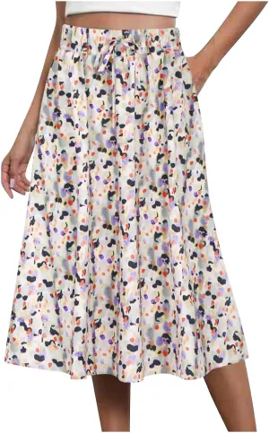 maisdgop Tennis Skirts for Women Casual Zip Knee Length Skirt 2024 Fashion Elastic High Waisted Pleated Skirts with Pockets