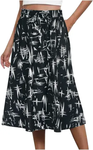 maisdgop Tennis Skirts for Women Casual Zip Knee Length Skirt 2024 Fashion Elastic High Waisted Pleated Skirts with Pockets