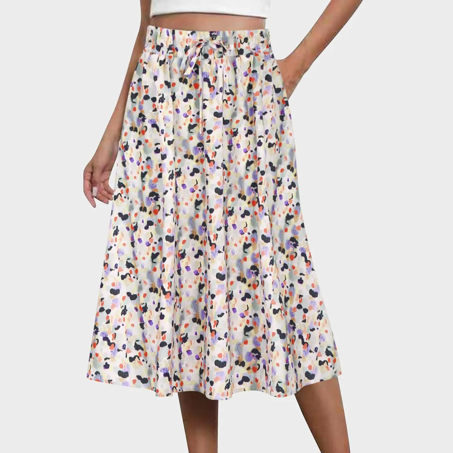 maisdgop Tennis Skirts for Women Casual Zip Knee Length Skirt 2024 Fashion Elastic High Waisted Pleated Skirts with Pockets