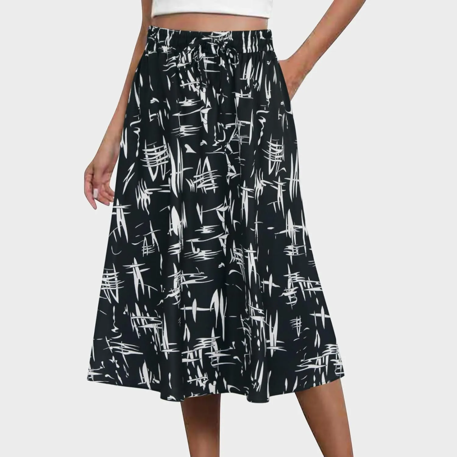 maisdgop Tennis Skirts for Women Casual Zip Knee Length Skirt 2024 Fashion Elastic High Waisted Pleated Skirts with Pockets