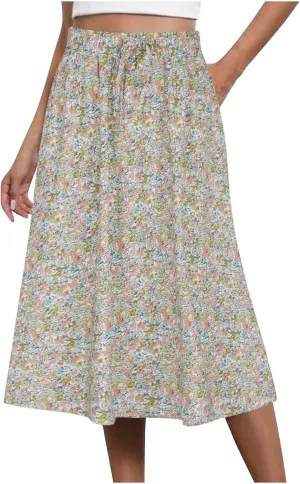 maisdgop Tennis Skirts for Women Casual Zip Knee Length Skirt 2024 Fashion Elastic High Waisted Pleated Skirts with Pockets