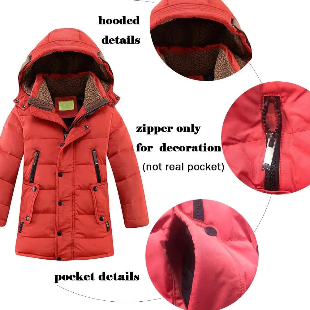 Mallimoda Boys' Hooded Down Coats Winter Warm Jacket Solid Puffer Coat