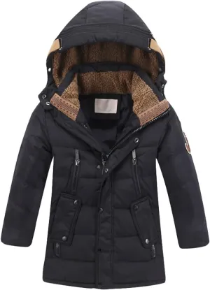 Mallimoda Boys' Hooded Down Coats Winter Warm Jacket Solid Puffer Coat
