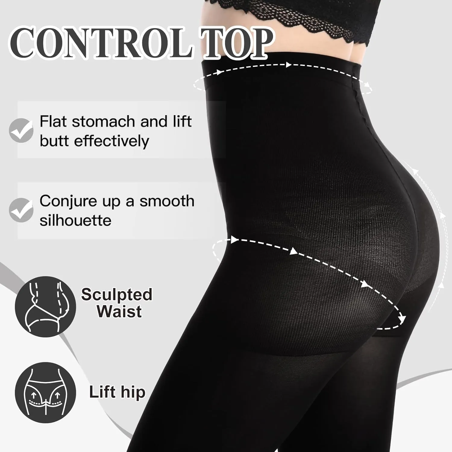 MANZI Women's 2-6 Pairs Opaque Control Top Tights Comfort Stretch 70 Denier Pantyhose
