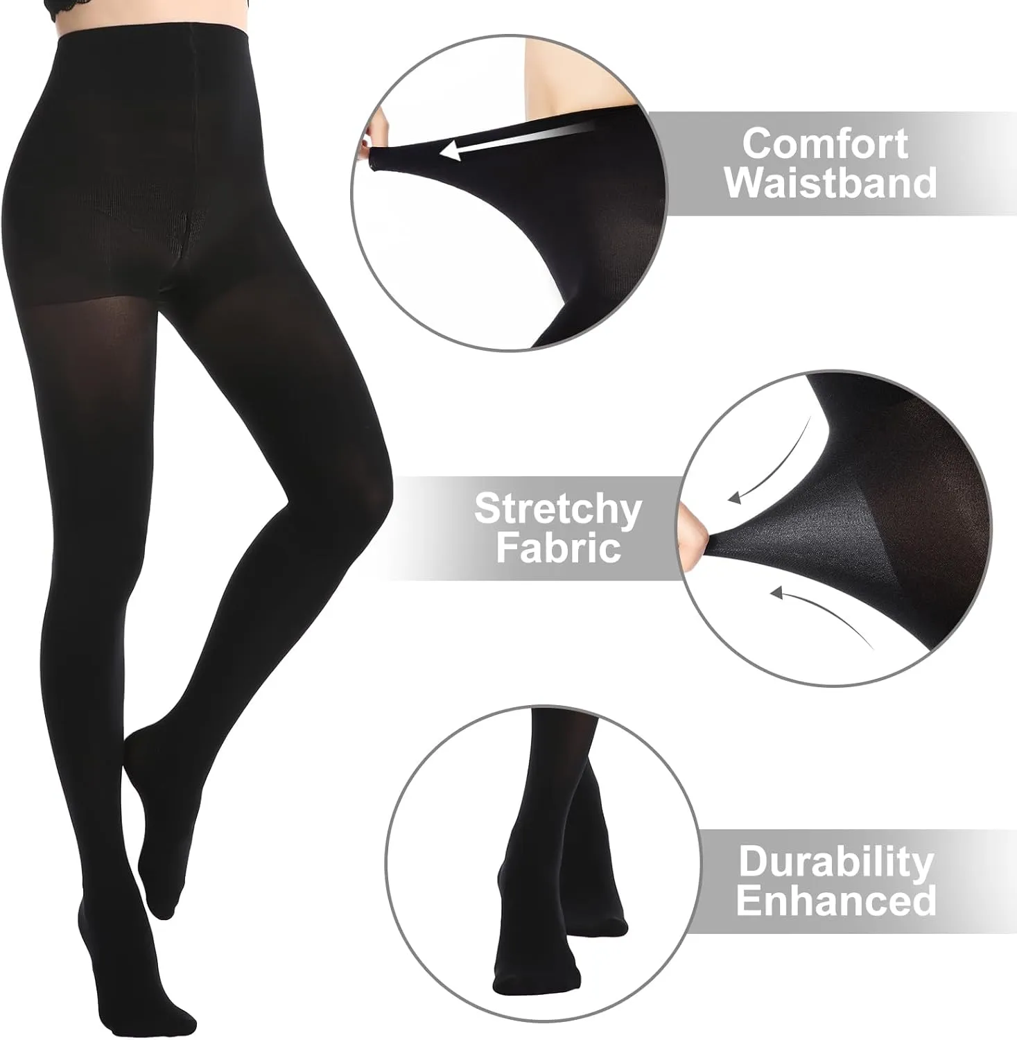 MANZI Women's 2-6 Pairs Opaque Control Top Tights Comfort Stretch 70 Denier Pantyhose