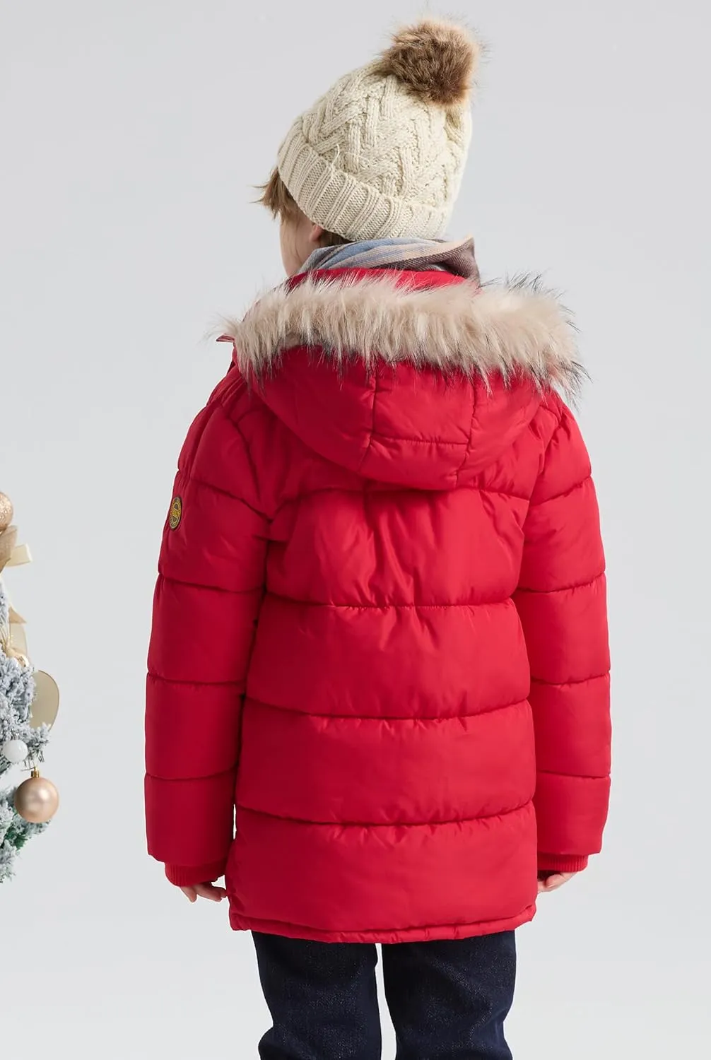 maoo garden Boys Puffer Winter Coats Kids Fake-Down Heavyweight Jacket Waterproof Fur Hooded Parka