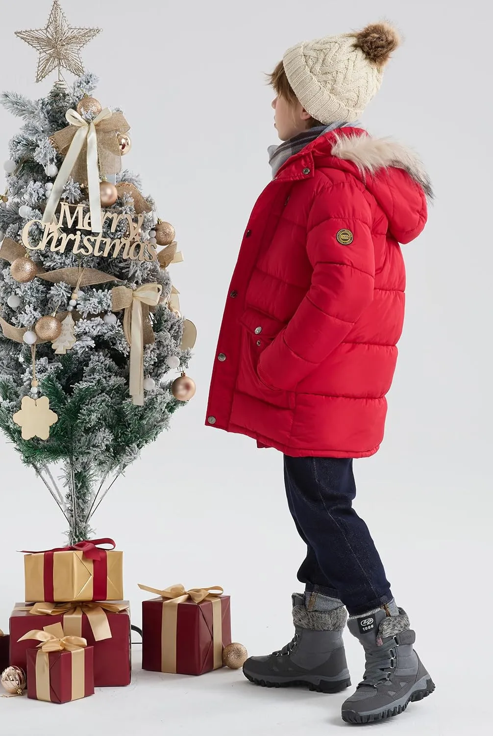 maoo garden Boys Puffer Winter Coats Kids Fake-Down Heavyweight Jacket Waterproof Fur Hooded Parka