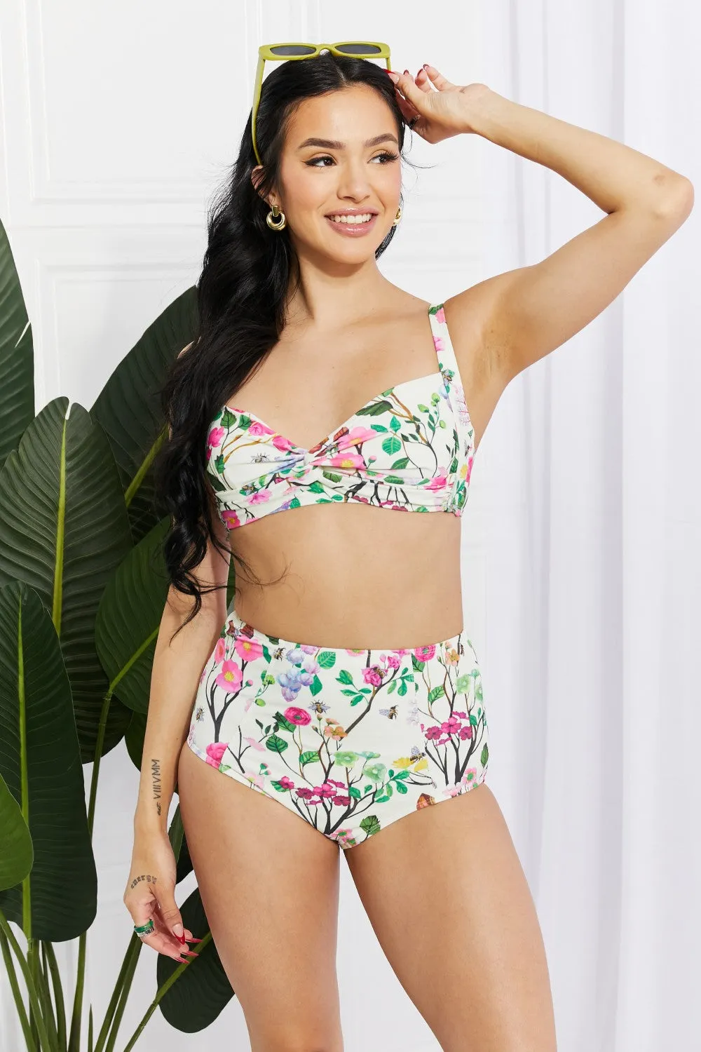 Marina West Swim Take A Dip Twist High-Rise Bikini in Cream - Ships from The US