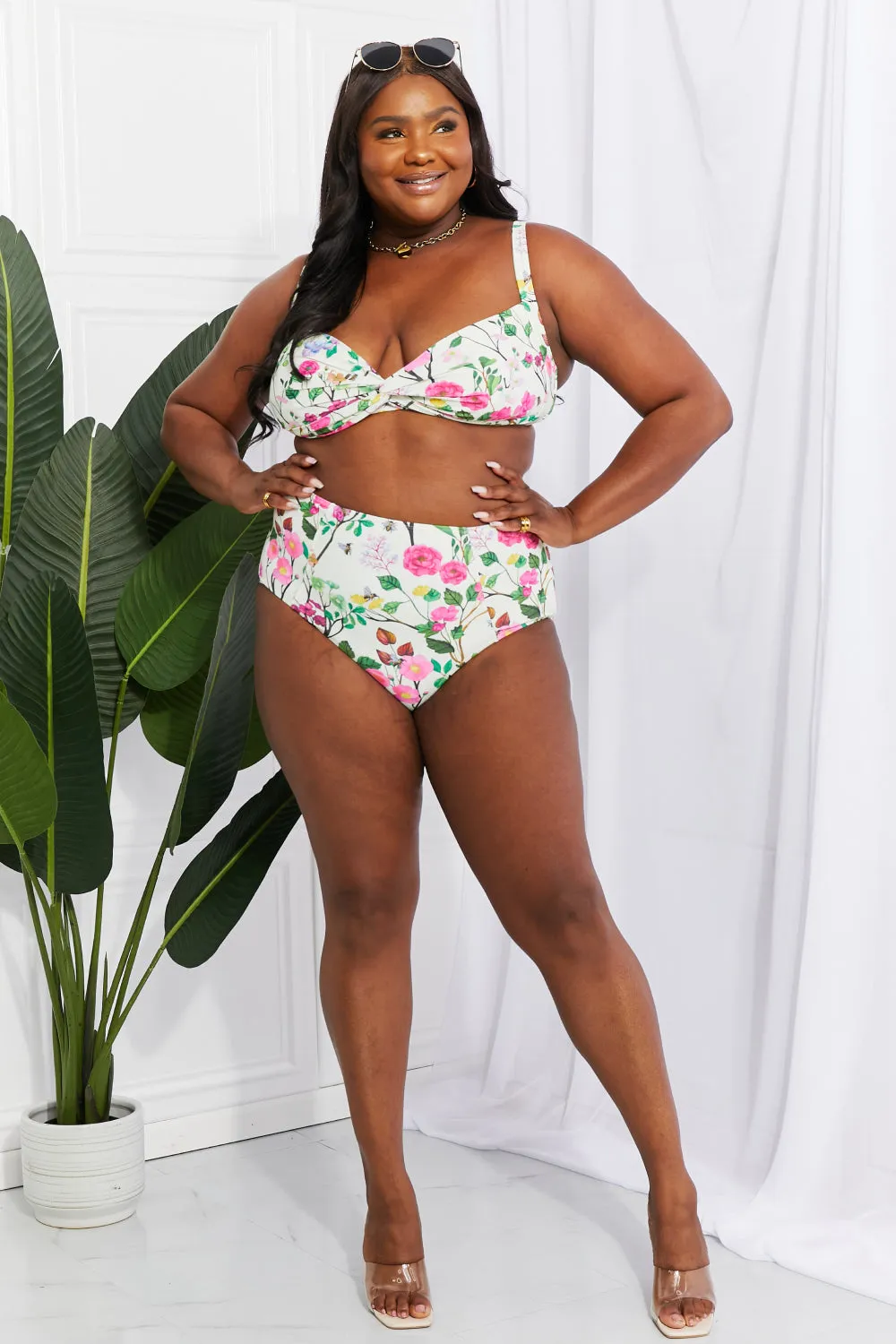 Marina West Swim Take A Dip Twist High-Rise Bikini in Cream - Ships from The US