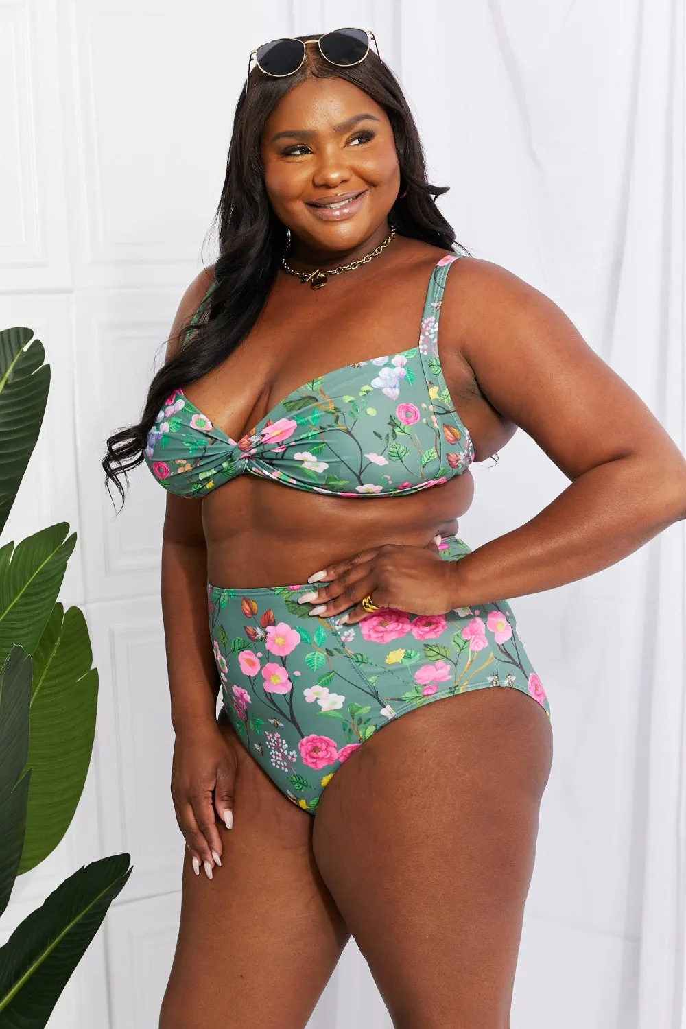 Marina West Swim Take A Dip Twist High-Rise Bikini in Sage - Ships from The US