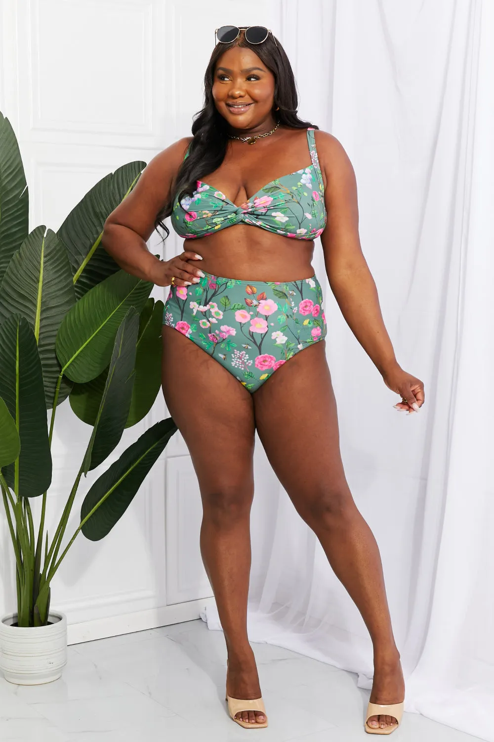 Marina West Swim Take A Dip Twist High-Rise Bikini in Sage - Ships from The US