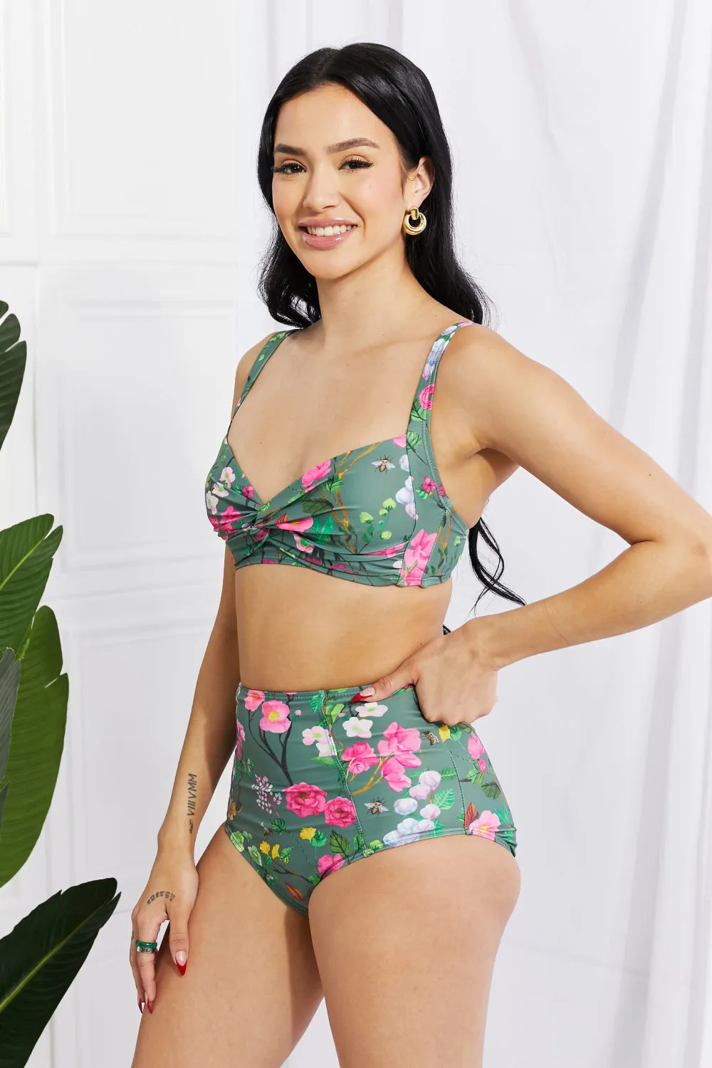 Marina West Swim Take A Dip Twist High-Rise Bikini in Sage - Ships from The US
