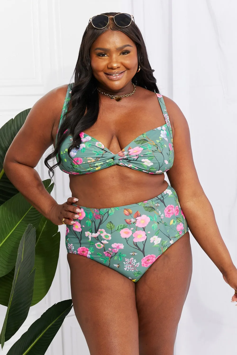 Marina West Swim Take A Dip Twist High-Rise Bikini in Sage - Ships from The US
