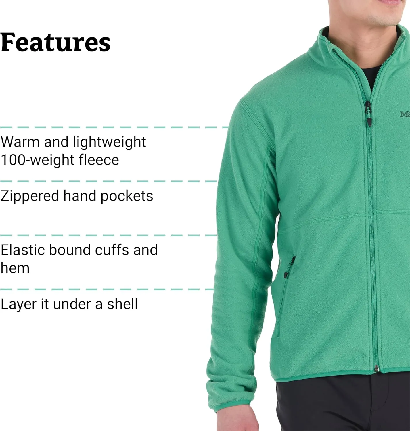 MARMOT Men's Rocklin Full-Zip Jacket - Classic, Warm, Lightweight 100-Weight Fleece Layer