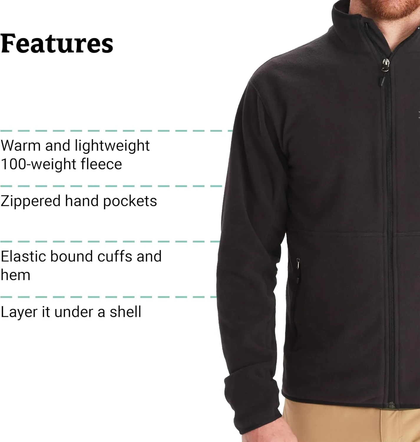 MARMOT Men's Rocklin Full-Zip Jacket - Classic, Warm, Lightweight 100-Weight Fleece Layer