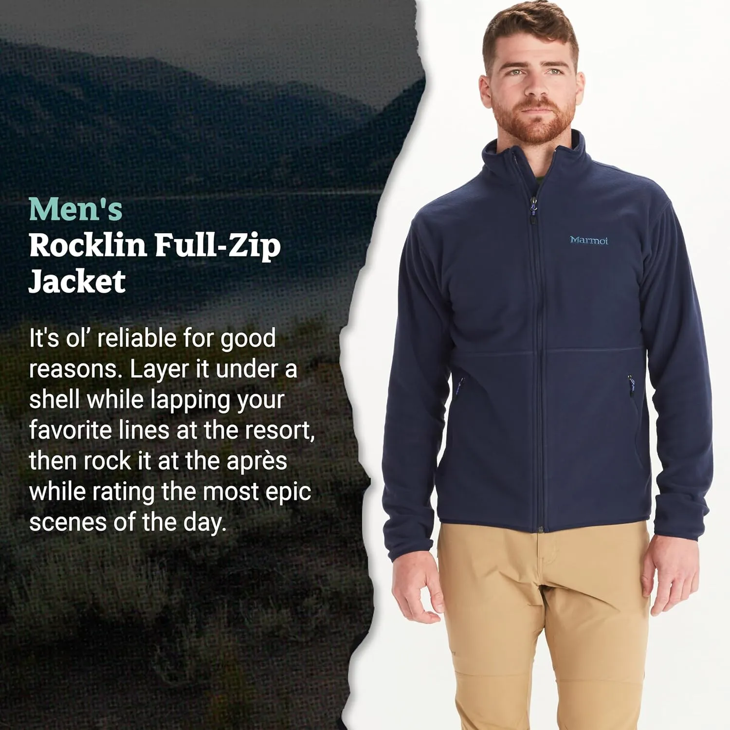 MARMOT Men's Rocklin Full-Zip Jacket - Classic, Warm, Lightweight 100-Weight Fleece Layer