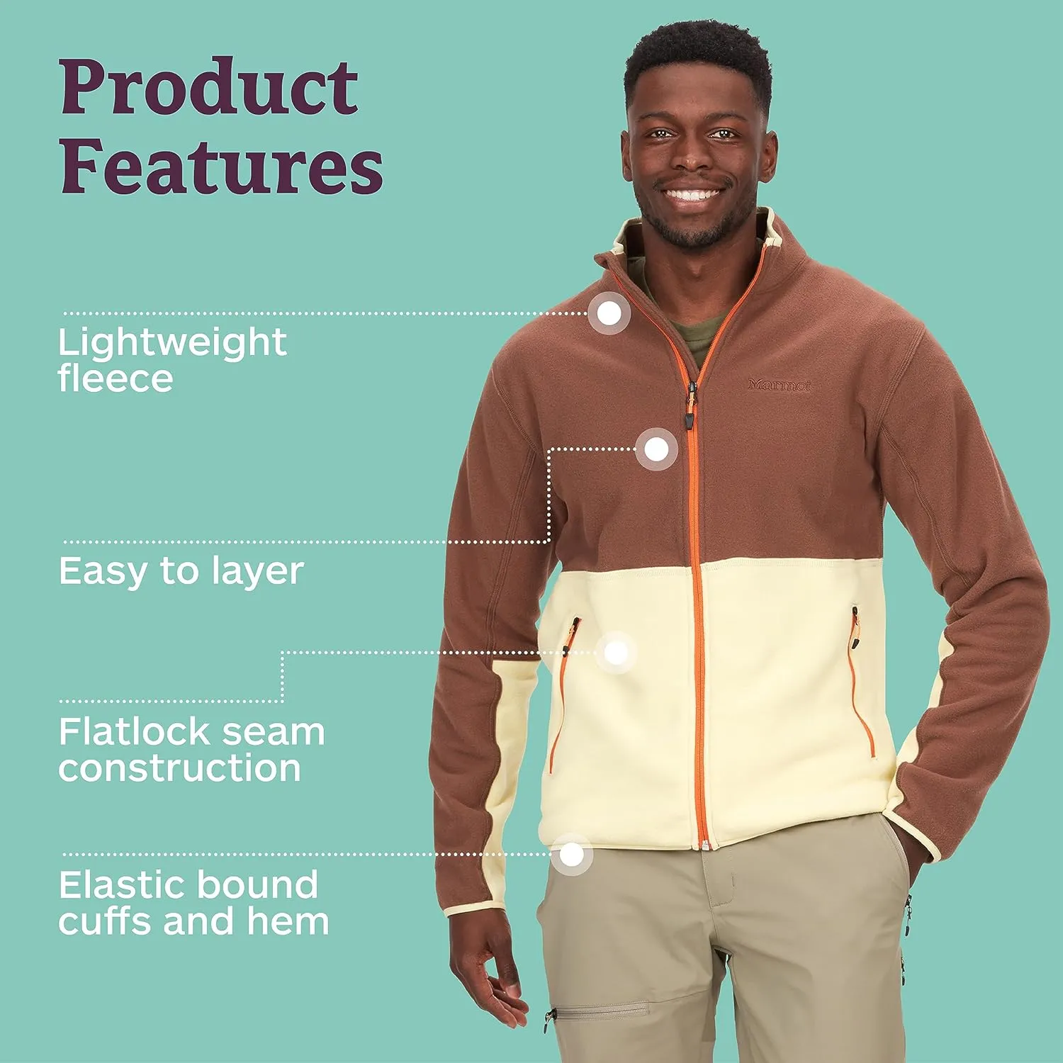 MARMOT Men's Rocklin Full-Zip Jacket - Classic, Warm, Lightweight 100-Weight Fleece Layer