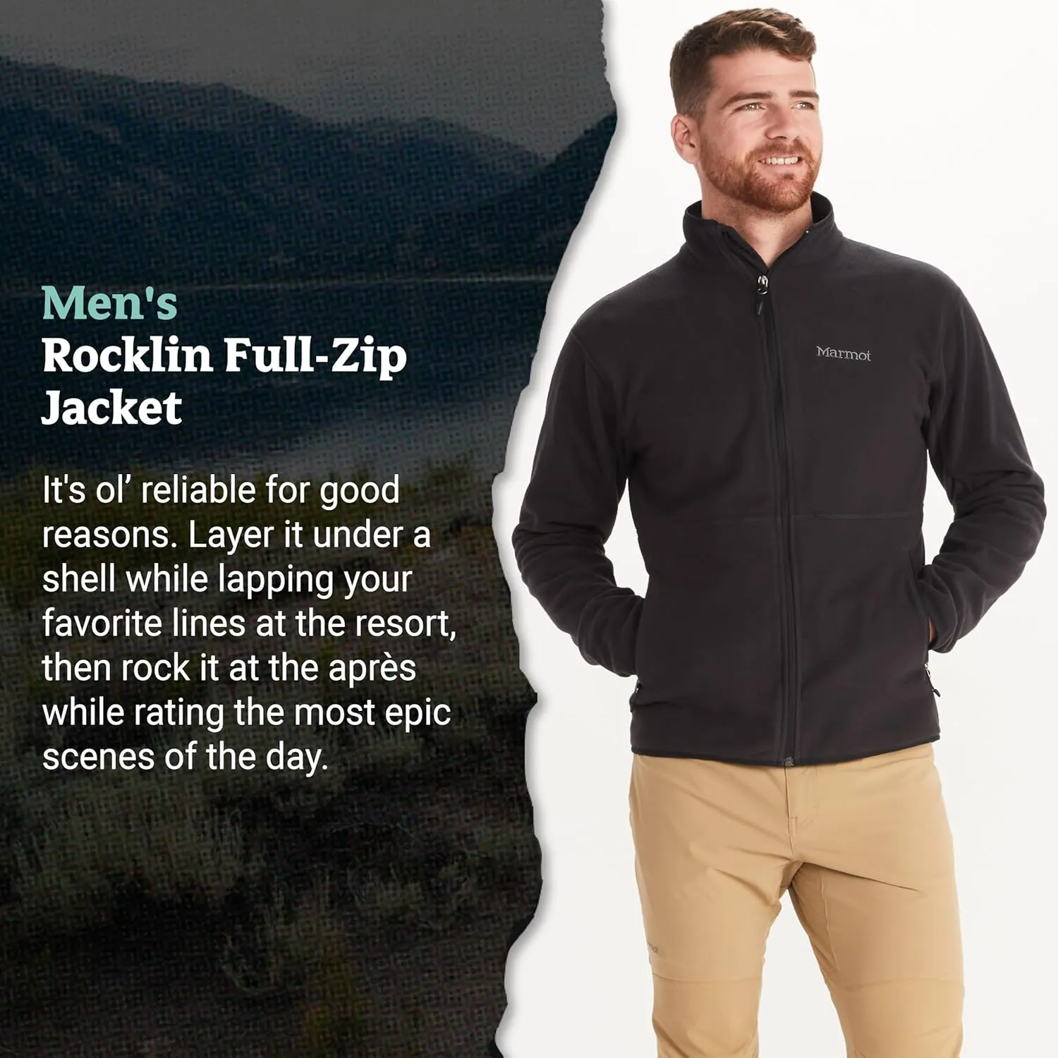 MARMOT Men's Rocklin Full-Zip Jacket - Classic, Warm, Lightweight 100-Weight Fleece Layer