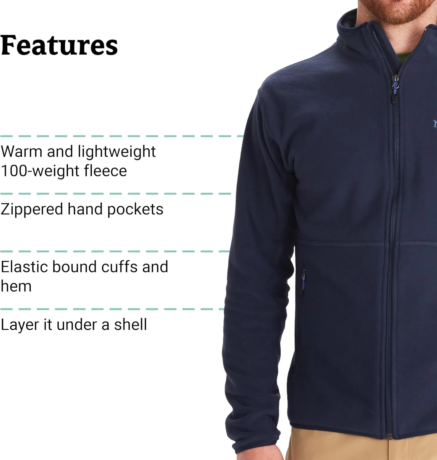 MARMOT Men's Rocklin Full-Zip Jacket - Classic, Warm, Lightweight 100-Weight Fleece Layer