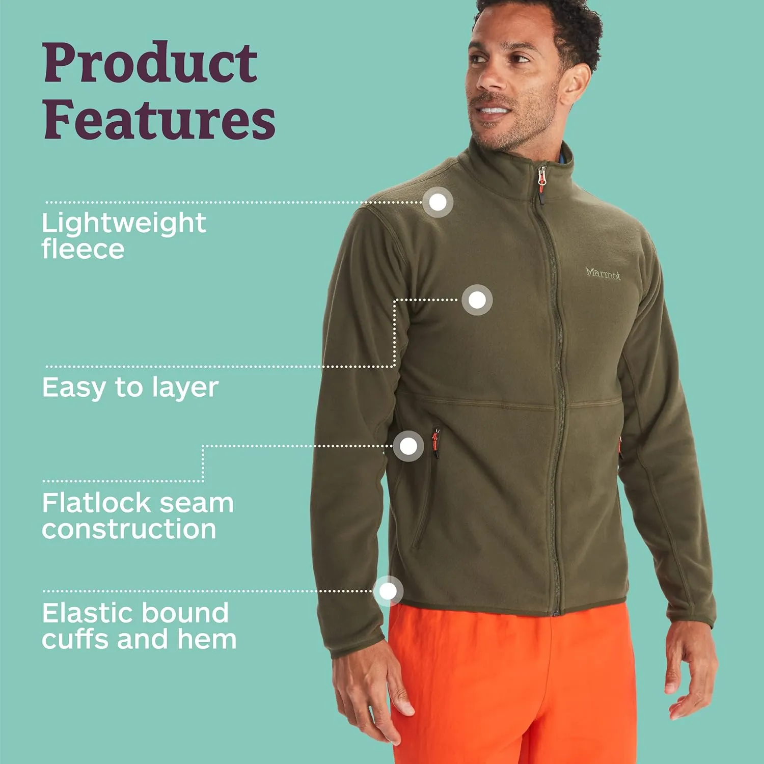 MARMOT Men's Rocklin Full-Zip Jacket - Classic, Warm, Lightweight 100-Weight Fleece Layer