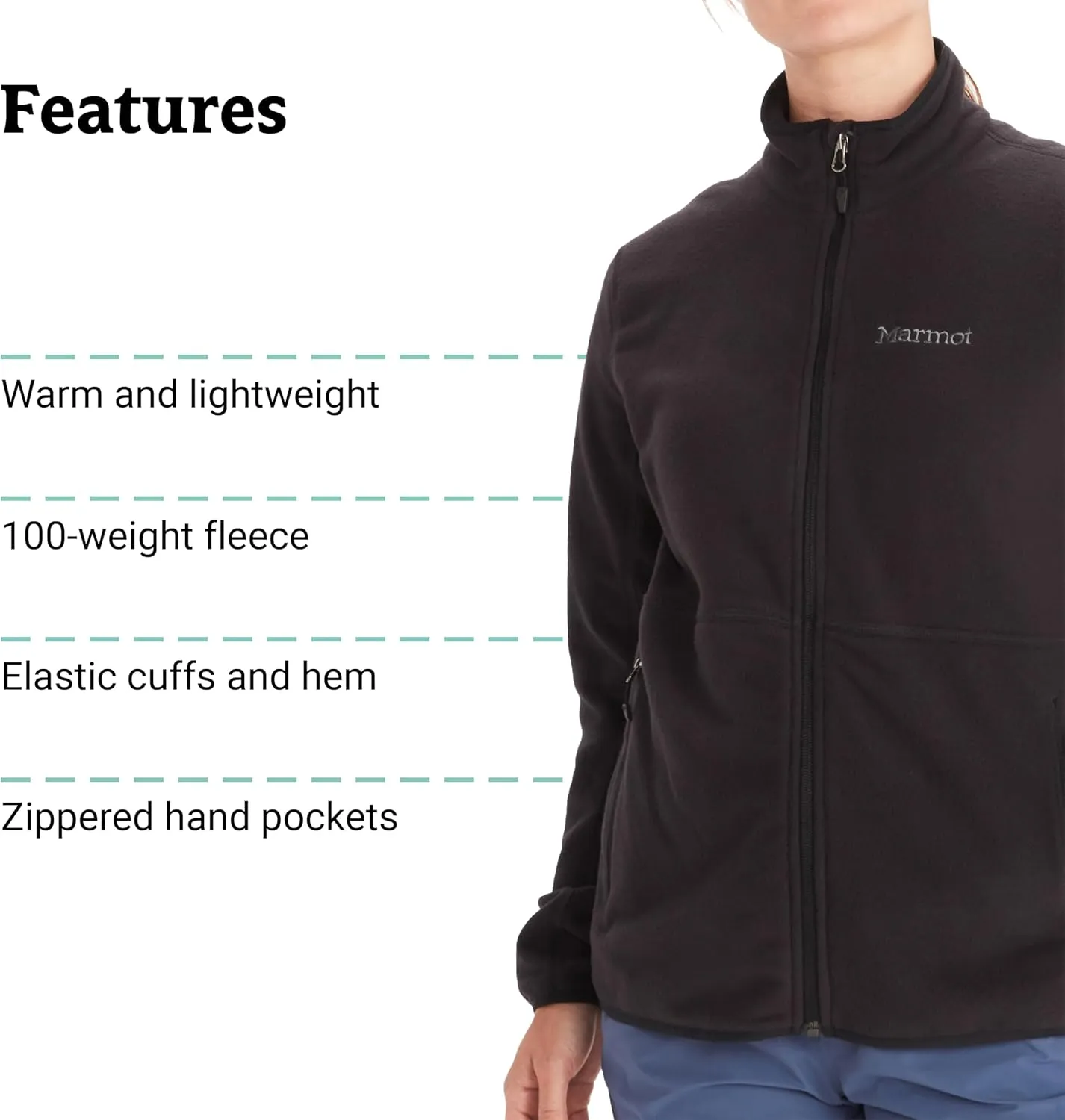 MARMOT Women's Rocklin Full-Zip Jacket - Classic, Warm, Lightweight 100-Weight Fleece Layer