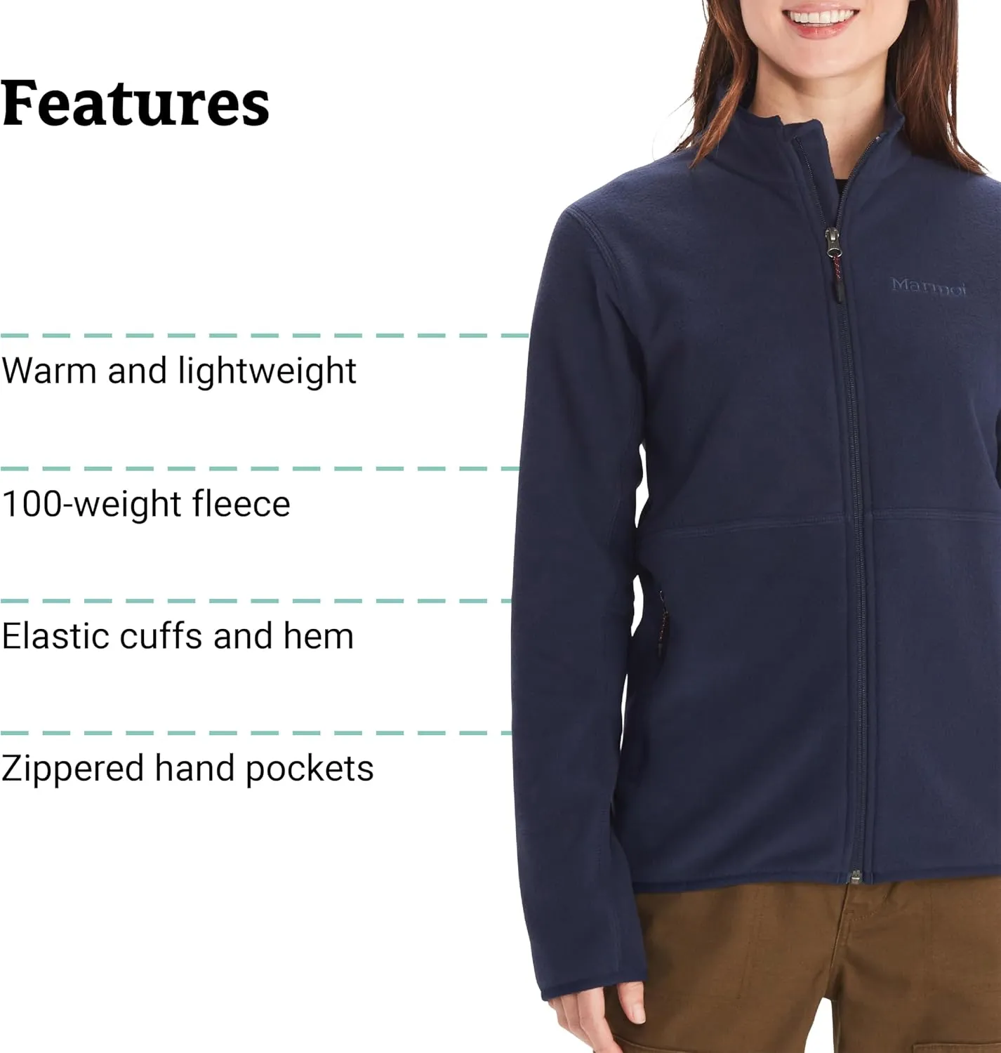 MARMOT Women's Rocklin Full-Zip Jacket - Classic, Warm, Lightweight 100-Weight Fleece Layer