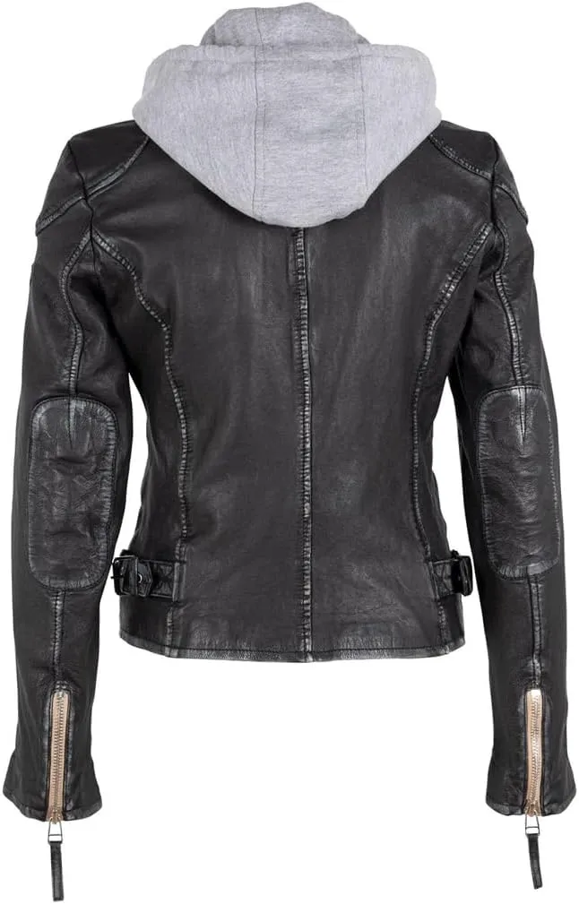 Mauritius Women's Genuine Lambskin Leather Jacket with Detachable Hoodie