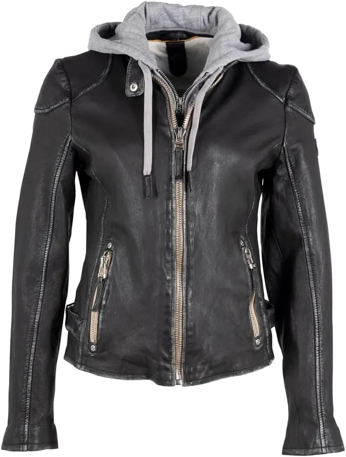 Mauritius Women's Genuine Lambskin Leather Jacket with Detachable Hoodie